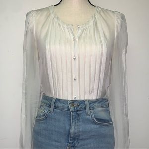 7 For All Mankind Pintuck Semi Sheer Blouse, S
